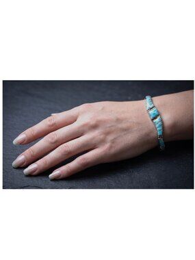 Silver Tone with Turquoise Detailing Link 7" South Western Style Mexico Bracelet